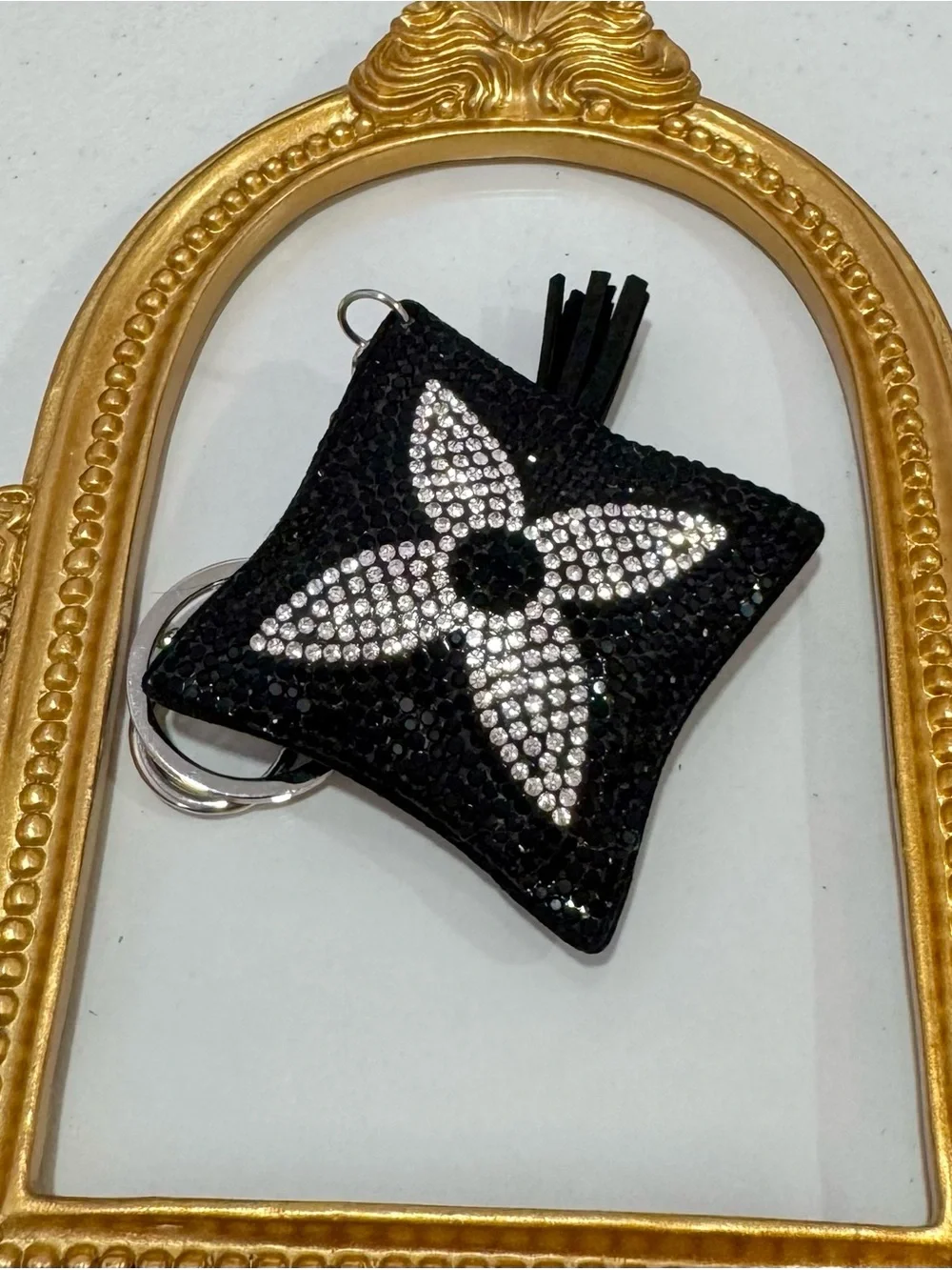 New Black/Silver Flower Motif Keychain/Bag Charm